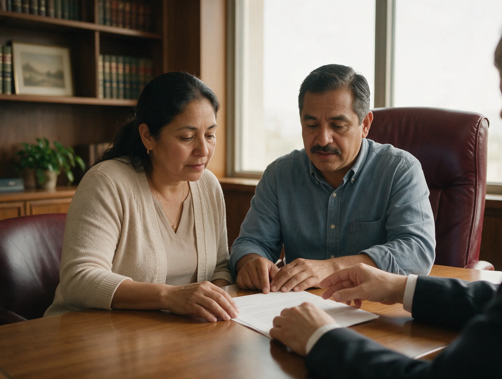 Pareja recibiendo asesoría jurídica en un despacho